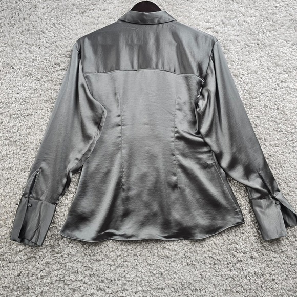 Express Portofino Shirt Womens‎ Medium Gray Satin Polyester Button Up Office - Picture 9 of 14